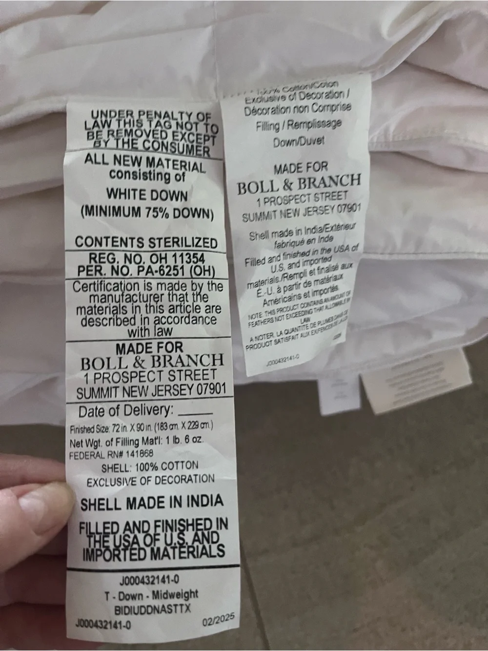 Boll&branch twin xl duvet insert down blanket